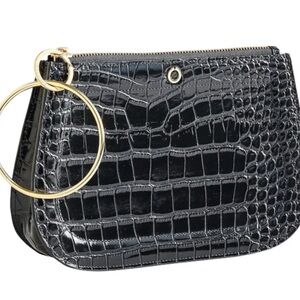 Bracelet Bag - Black Leather Handbag with Gold